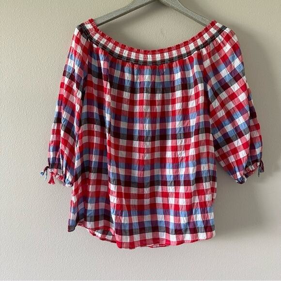 Lane Bryant Red and Blue Check Blouse NEW - Picture 4 of 7